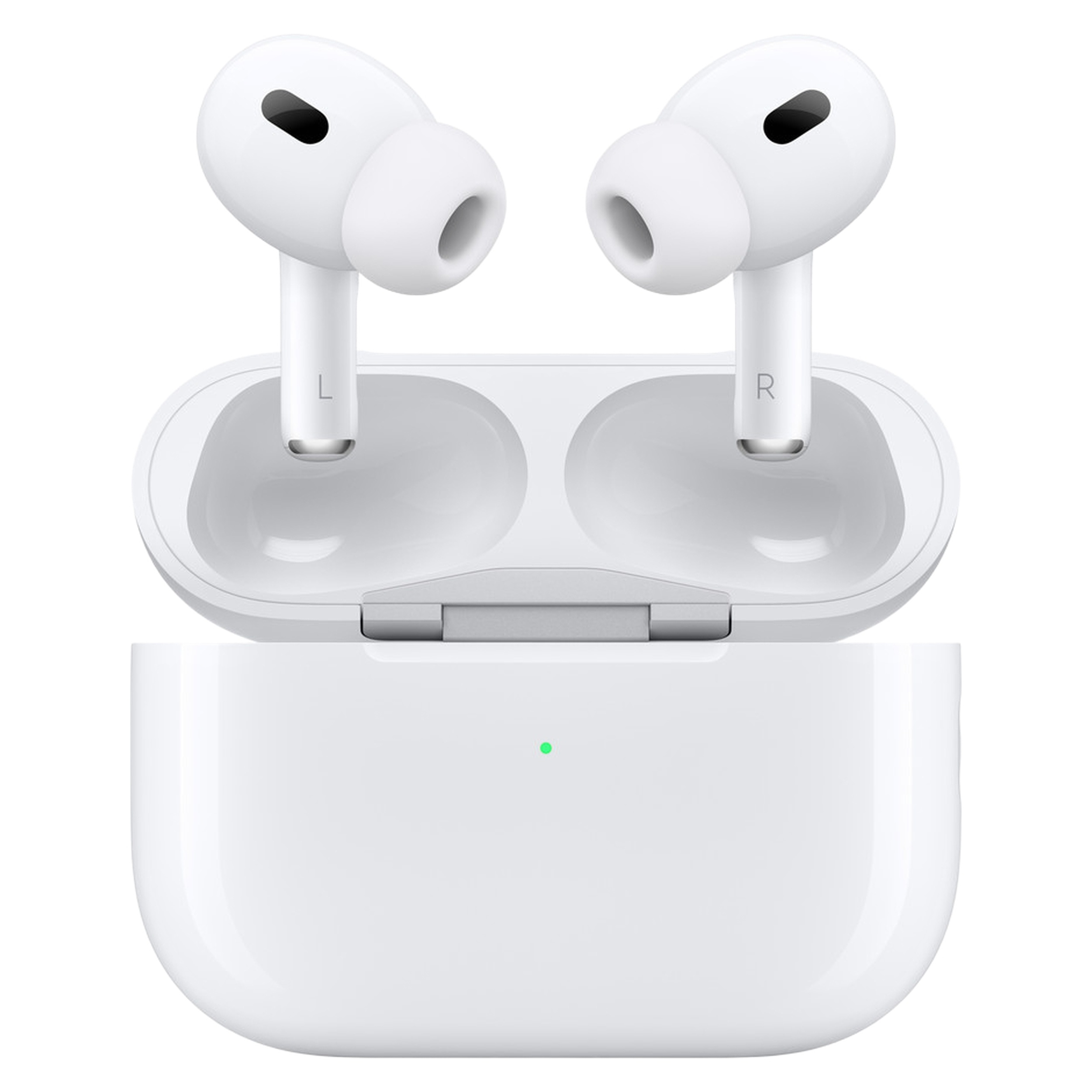 هدفون بلوتوثی اپل مدل AirPods Pro 2nd Generation با نویز کنسلینگ فعال (ANC)، نویز کنسلینگ میکروفون (ENC)، درگاه شارژ USB Type-C، با قابلیت شارژ بیسیم، دارای میکروفون دوگانه از نوع Beamforming، مقاومت در برابر رطوبت و عرق