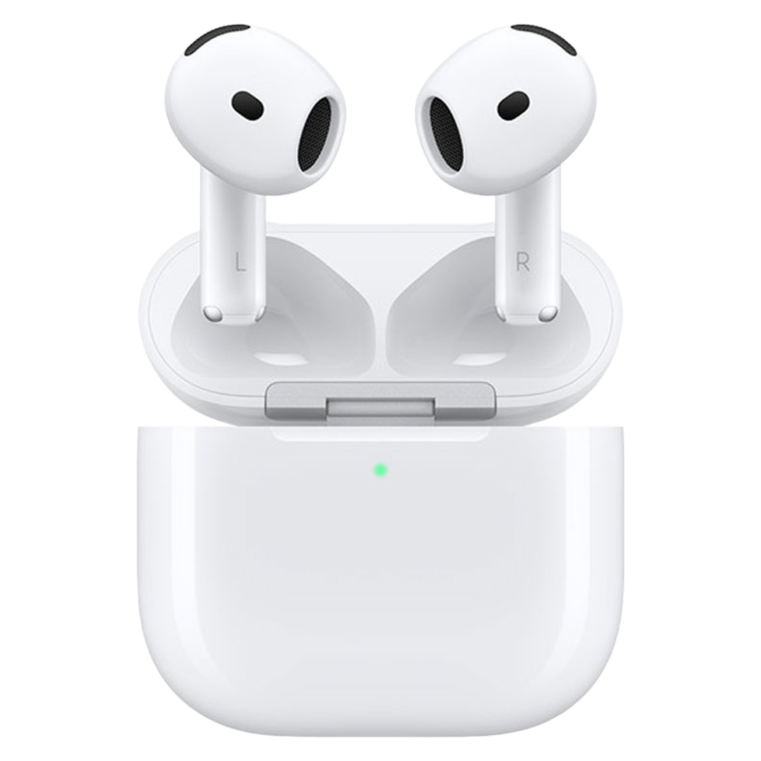 هدفون بلوتوثی اپل مدل AirPods 4 دارای نویز کنسلینگ، درگاه شارژ USB-Type-C و شارژ بی سیم، با قابلیت اتصال به چند دستگاه، پشتیبانی از فرمان لمسی و دستیار صوتی، نشانگر LED، مقاوم در برابر پاشش آب و گرد و غبار