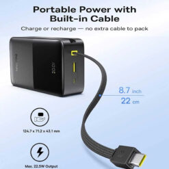 پاوربانک 22 وات بیسوس مدل EnerFill FC51 Bipow 2 Pro ظرفیت 30000 میلی‌آمپرساعت به همراه کابل متصل USB-C