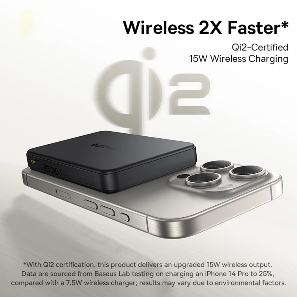 پاوربانک بیسیم 22.5 وات بیسوس مدل Airpow Ⅱ Qi2 Magnetic ظرفیت 10000 میلیآمپر ساعت