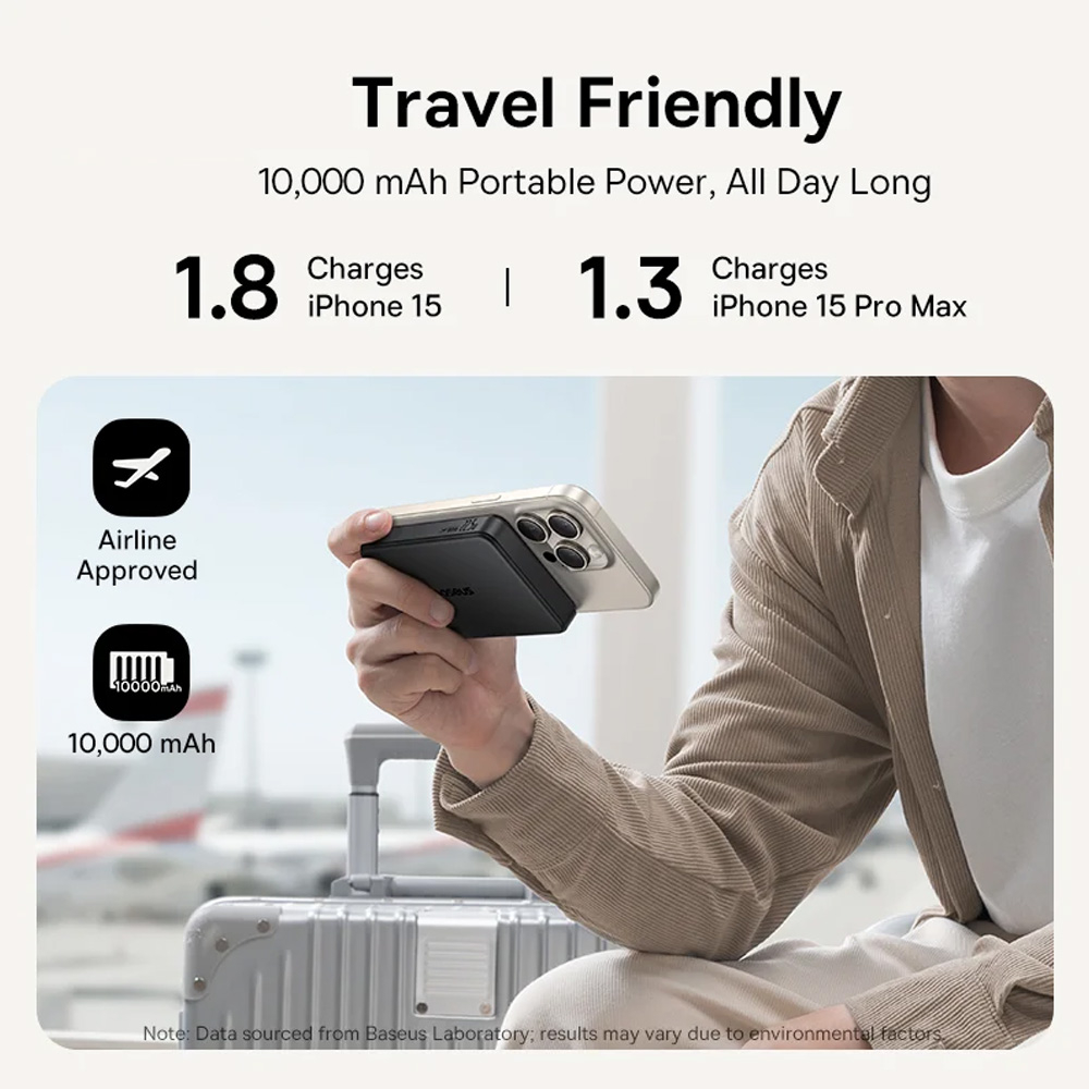 پاوربانک بیسیم 22.5 وات بیسوس مدل Airpow Ⅱ Qi2 Magnetic ظرفیت 10000 میلیآمپر ساعت